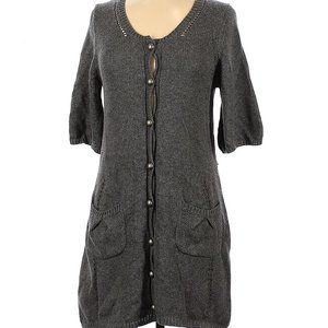 BCBGMAXAZRIA Gray Short Sleeve Long Button-Up Sweater S